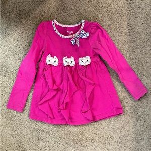 Nannette Pink Cat Applique Long Sleeve Dress/Tunic Top